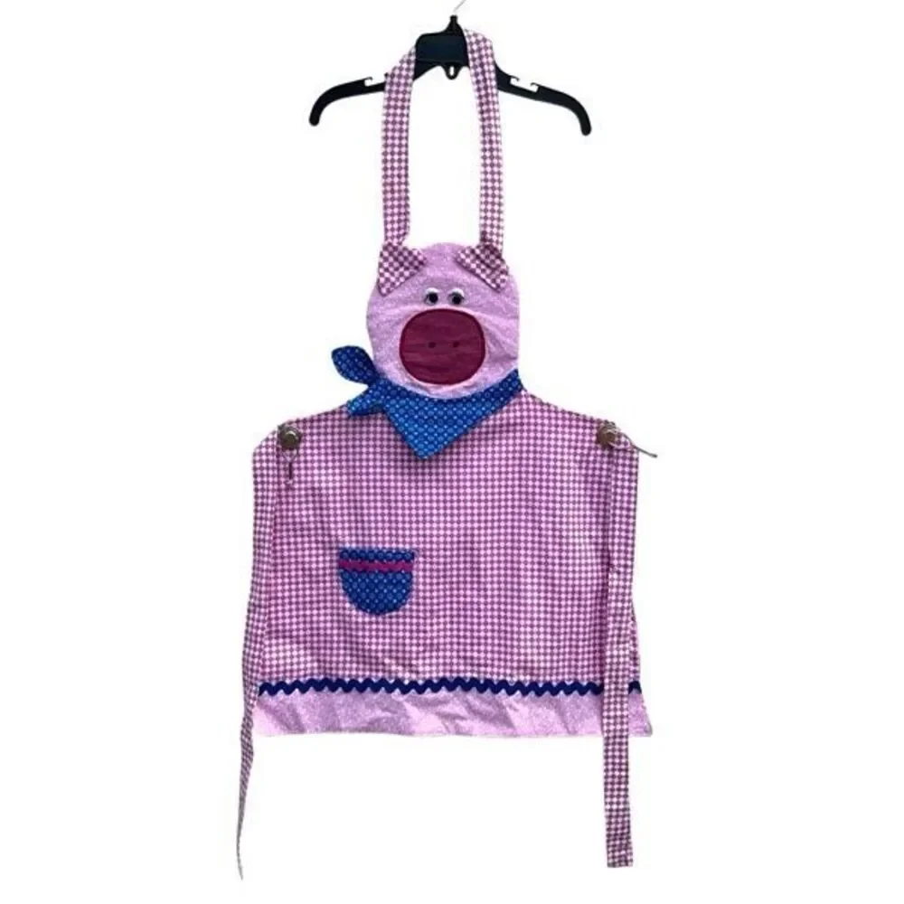 VTG Handmade Pig Apron Kids Gingham Farmhouse Cottagecore Dress Up
